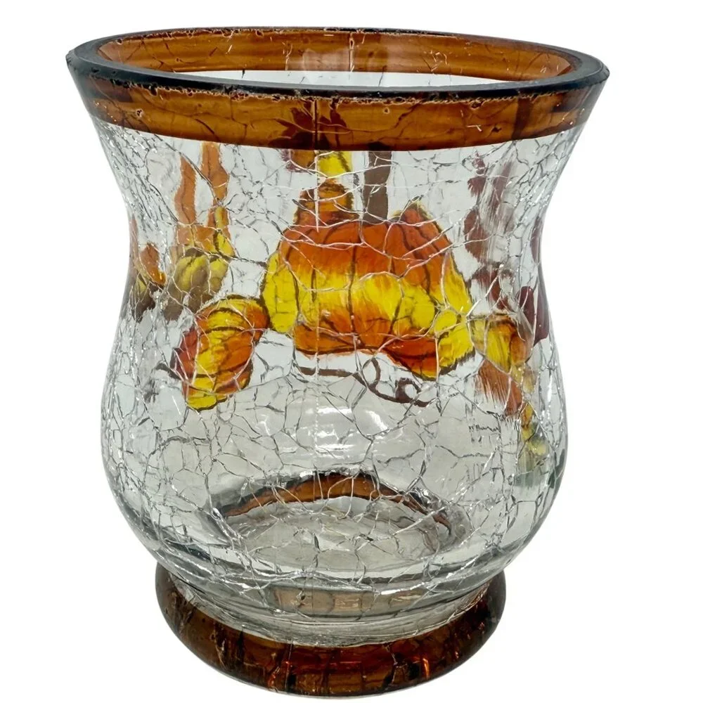 Set 3 Yankee Candle Pumpkin Fall Autumn‎ Crackle Glass Votive Candle Holders